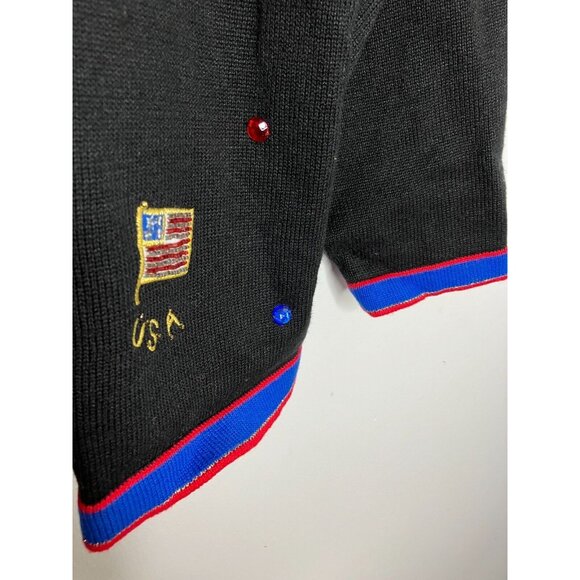 The Quacker Factory USA Patriotic Womens 2XL Black Button Cardigan Sweater Beads - Picture 2 of 11